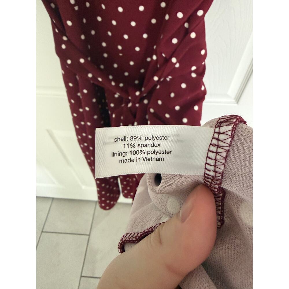 Lane Bryant Lena V-Neck Level-Hem Midi Dress Burgundy Tie Waist Pockets - Picture 8 of 8